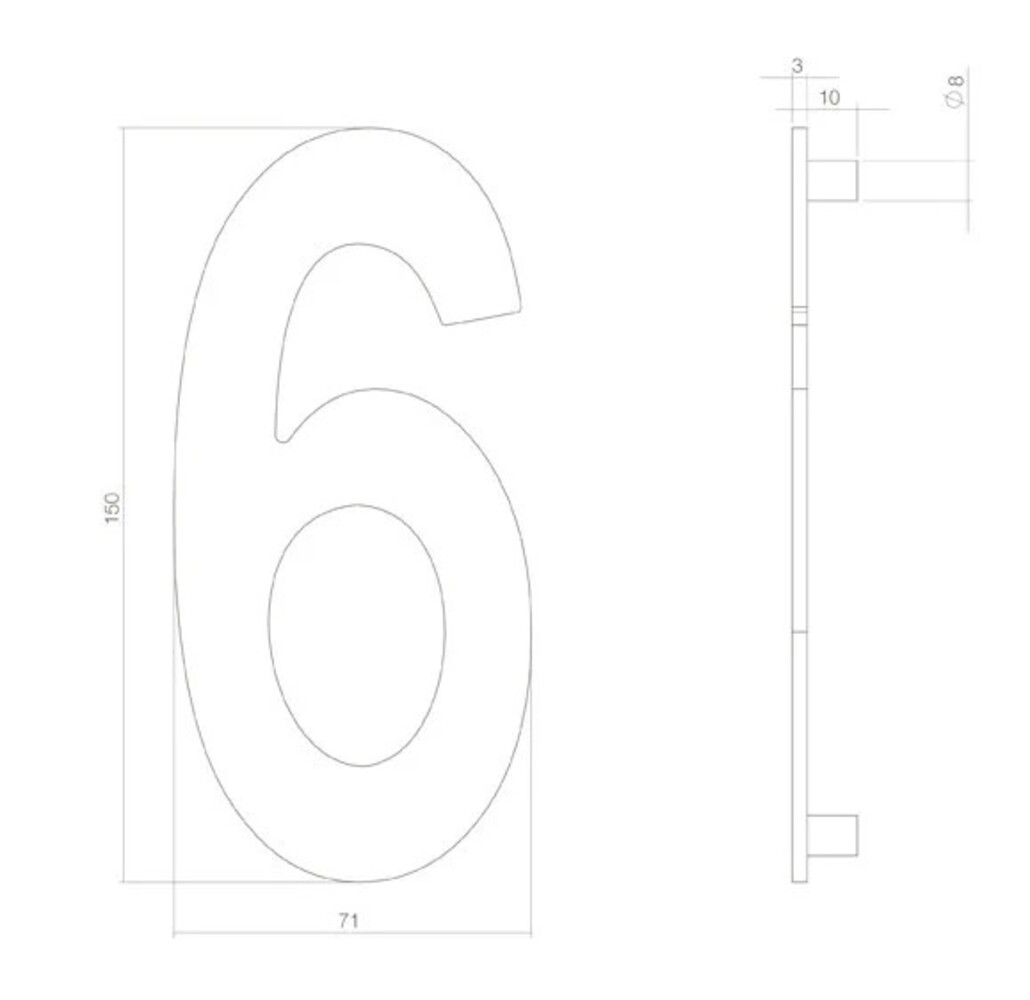 Intersteel Messing getrommeld huisnummer 6 - voor voordeur - Intersteel Intersteel Messing getrommeld huisnummer 6 - voor voordeur - Intersteel