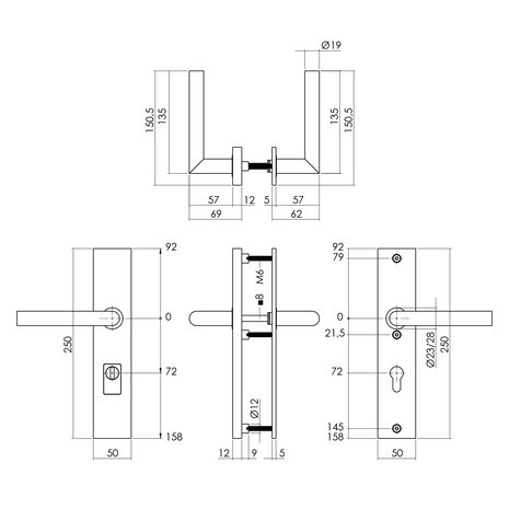 Intersteel SKG3 veiligheidsbeslag klink/klink Jura profielcilindergat 72mm met kerntrekbeveiliging PVD messingkleur Intersteel SKG3 veiligheidsbeslag klink/klink Jura profielcilindergat 72mm met kerntrekbeveiliging PVD messingkleur