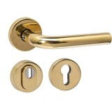 Intersteel Buitendeurbeslag set Luzern met massieve rozetten en SKG3 veiligheidsrozetten PVD messingkleur Intersteel Buitendeurbeslag set Luzern met massieve rozetten en SKG3 veiligheidsrozetten PVD messingkleur