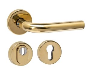 Intersteel Buitendeurbeslag set Luzern met massieve rozetten en SKG3 veiligheidsrozetten PVD messingkleur Intersteel Buitendeurbeslag set Luzern met massieve rozetten en SKG3 veiligheidsrozetten PVD messingkleur