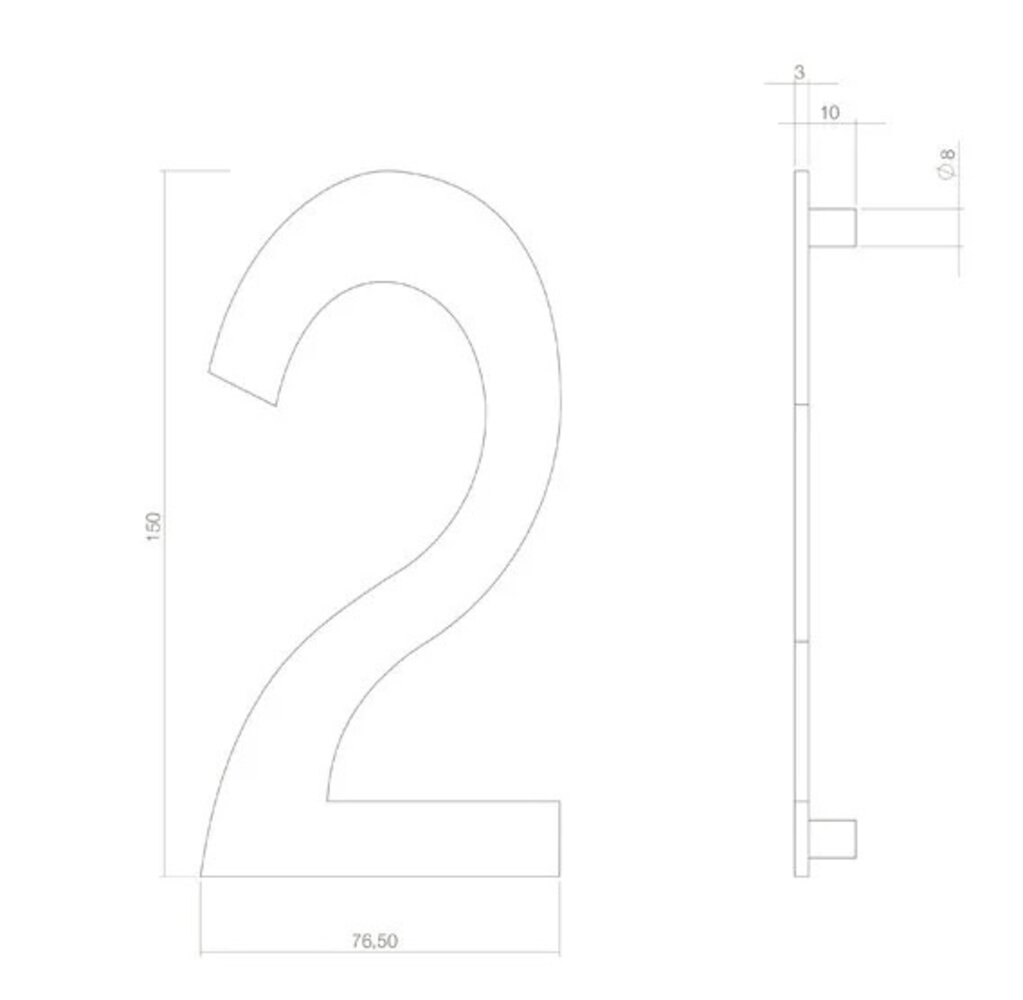 Intersteel PVD messing huisnummer 2 - voor voordeur - Intersteel Intersteel PVD messing huisnummer 2 - voor voordeur - Intersteel