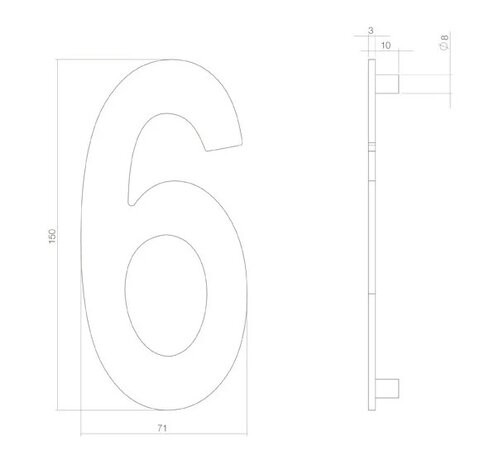Intersteel PVD messing huisnummer 6 Intersteel PVD messing huisnummer 6