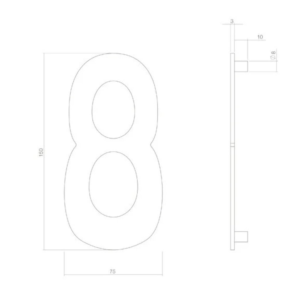 Intersteel PVD messing huisnummer 8 Intersteel PVD messing huisnummer 8