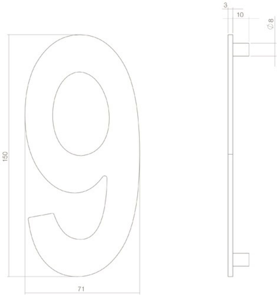 Intersteel PVD messing huisnummer 9 Intersteel PVD messing huisnummer 9