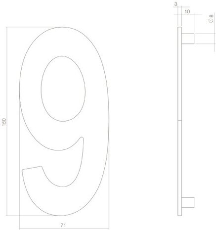 Intersteel PVD messing huisnummer 9 Intersteel PVD messing huisnummer 9