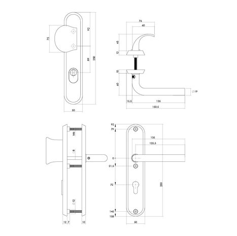 Intersteel SKG3 veiligheidsbeslag Luzern PVD messing getrommeld PC 72mm met KTB Intersteel SKG3 veiligheidsbeslag Luzern PVD messing getrommeld PC 72mm met KTB
