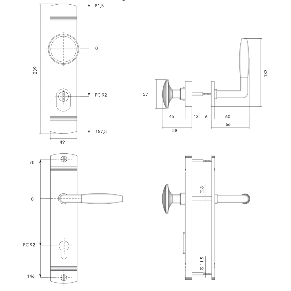 De Oude Deurklink Retro buitendeurbeslag knop/klink PC92 zwart De Oude Deurklink Retro buitendeurbeslag knop/klink PC92 zwart