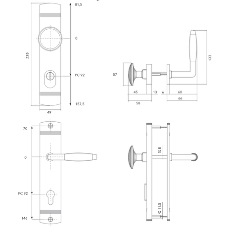 De Oude Deurklink Retro buitendeurbeslag knop/klink PC92 zwart De Oude Deurklink Retro buitendeurbeslag knop/klink PC92 zwart