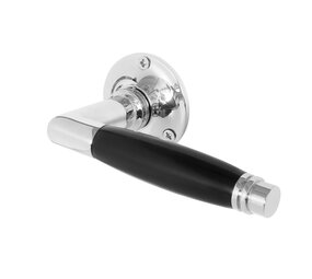 De Oude Deurklink Deurklink Deco geveerd glanzend nikkel  rond rozet De Oude Deurklink Deurklink Deco geveerd glanzend nikkel  rond rozet