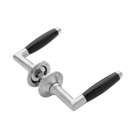 De Oude Deurklink Geveerde klassieke deurklink op rond rozet in mat nikkel De Oude Deurklink Geveerde klassieke deurklink op rond rozet in mat nikkel