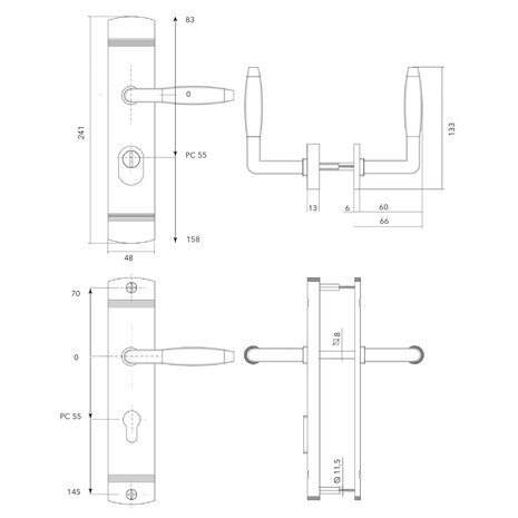 De Oude Deurklink Retro buitendeurbeslag klink/klink PC55 zwart De Oude Deurklink Retro buitendeurbeslag klink/klink PC55 zwart