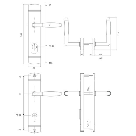 De Oude Deurklink Retro buitendeurbeslag klink/klink PC92 mat nikkel De Oude Deurklink Retro buitendeurbeslag klink/klink PC92 mat nikkel