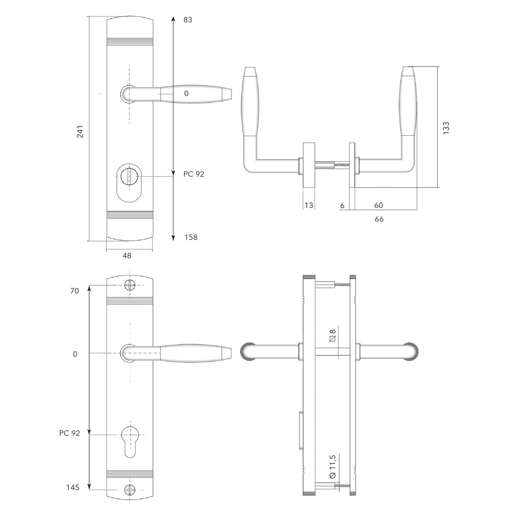 De Oude Deurklink Retro buitendeurbeslag klink/klink PC92 glanzend messing