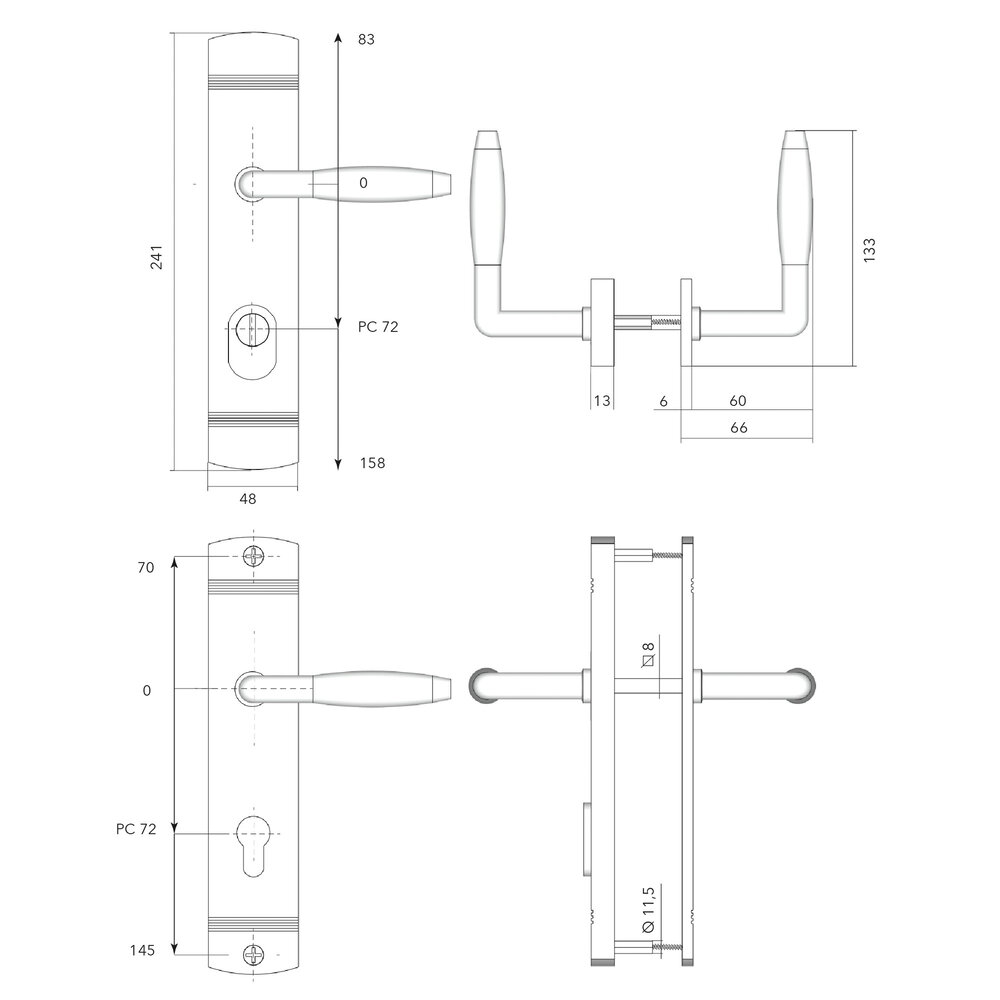 De Oude Deurklink Retro buitendeurbeslag klink/klink PC72 getrommeld messing De Oude Deurklink Retro buitendeurbeslag klink/klink PC72 getrommeld messing