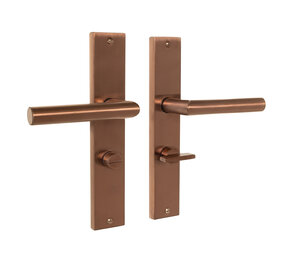 Mooi Deurbeslag Ferro geveerd op schild wc 63/8 mat brons