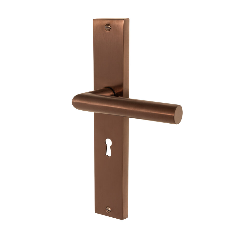 Mooi Deurbeslag Ferro geveerd op schild sleutelgat 55mm mat brons