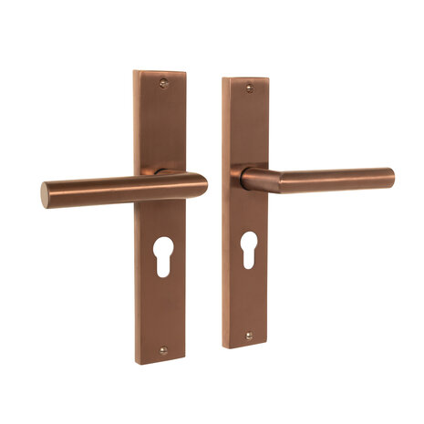 Mooi Deurbeslag Geveerde deurklink Ferro mat brons op schild met cilindergat 55mm - voor binnendeur Mooi Deurbeslag Geveerde deurklink Ferro mat brons op schild met cilindergat 55mm - voor binnendeur