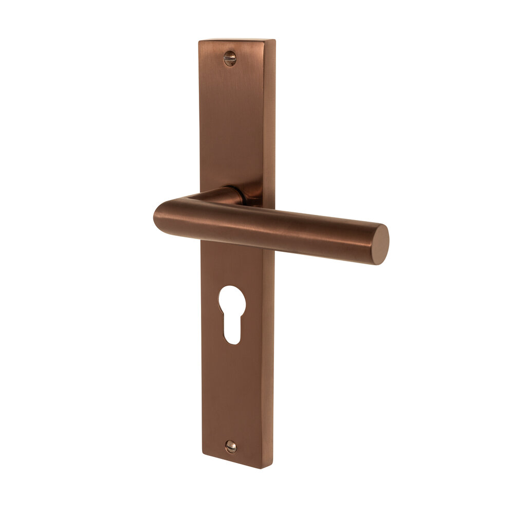 Mooi Deurbeslag Ferro geveerd op schild cilindergat 55mm mat brons