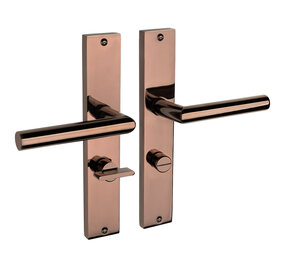 Mooi Deurbeslag Lusso geveerd op schild wc 63/8 PVD glanzend brons