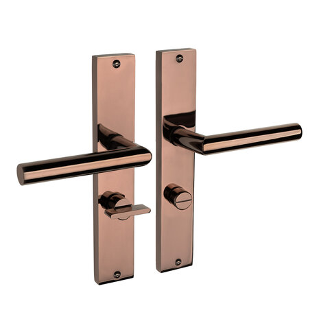 Mooi Deurbeslag Lusso geveerd op schild wc 63/8 PVD glanzend brons