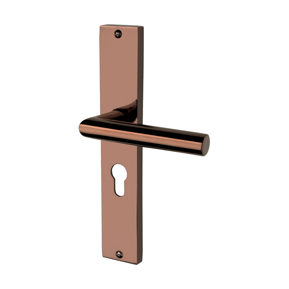 Mooi Deurbeslag Lusso geveerd op schild cilindergat 55mm PVD glanzend brons