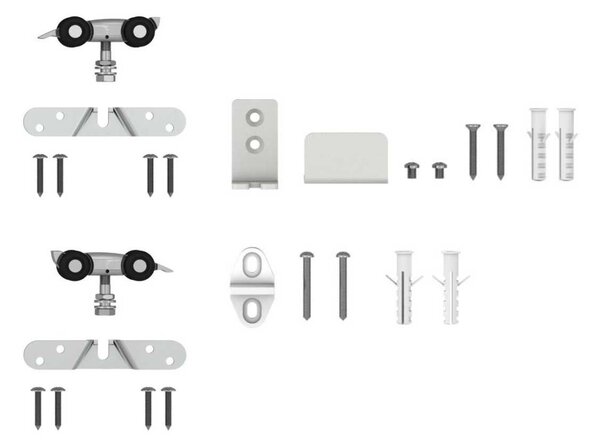 Mooi Deurbeslag Tweede deurpakket wit voor Nova schuifdeursysteem – extra hangers en geleiding voor 2e deur Mooi Deurbeslag Tweede deurpakket wit voor Nova schuifdeursysteem – extra hangers en geleiding voor 2e deur