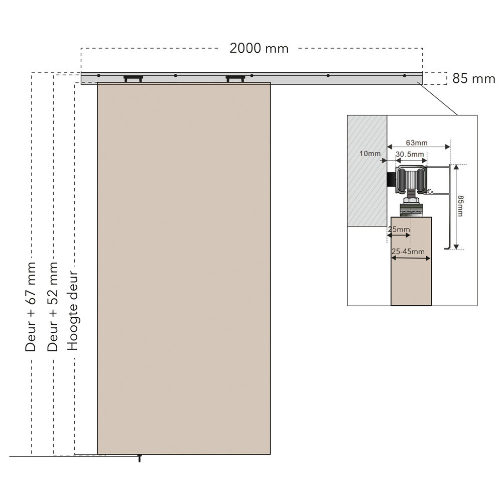 Mooi Deurbeslag Nova schuifdeursysteem wit 200 cm – wand- en plafondmontage met softclose Mooi Deurbeslag Nova schuifdeursysteem wit 200 cm – wand- en plafondmontage met softclose