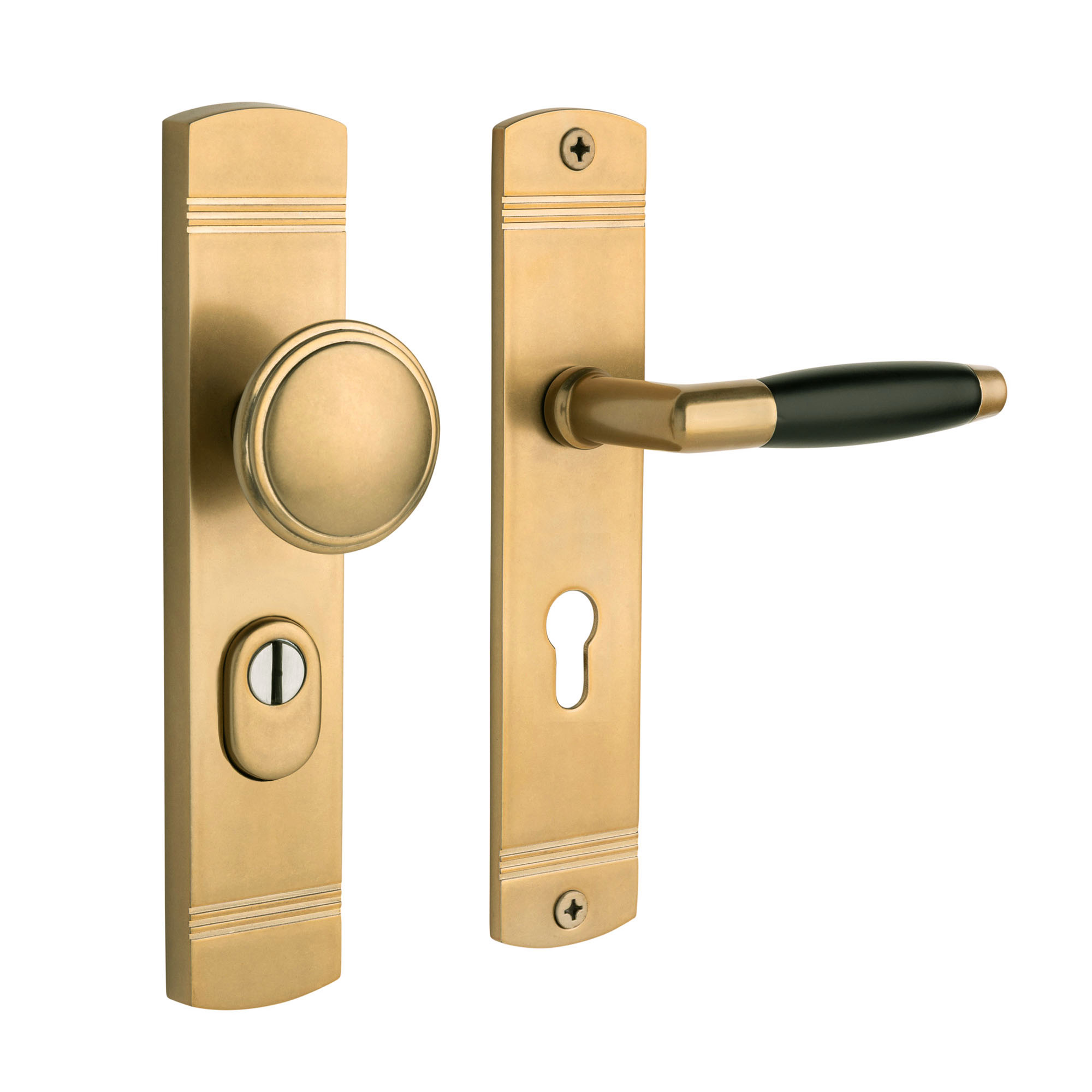 De Oude Deurklink Retro buitendeurbeslag knop/klink PC72 getrommeld messing look