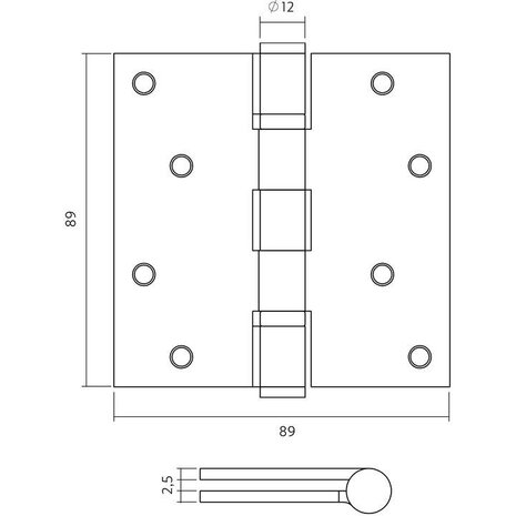 Intersteel Kogellagerscharnier RVS rechte hoeken 89x89mm PVD mat messing tot 70 kilo Intersteel Kogellagerscharnier RVS rechte hoeken 89x89mm PVD mat messing tot 70 kilo
