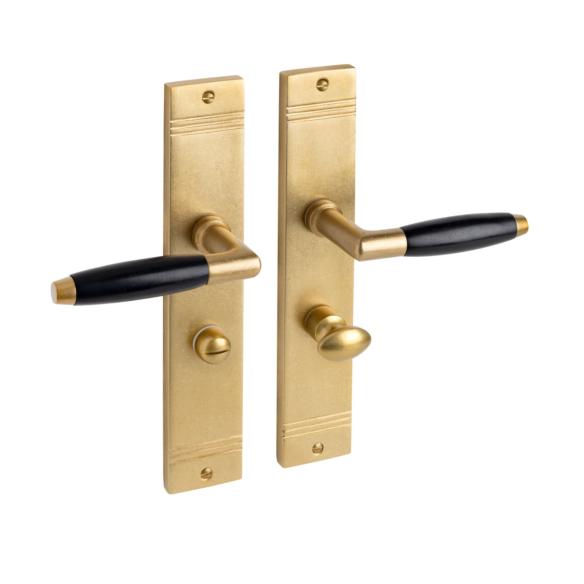 De Oude Deurklink Deurklink Retro op schild met wc slot, messing getrommeld