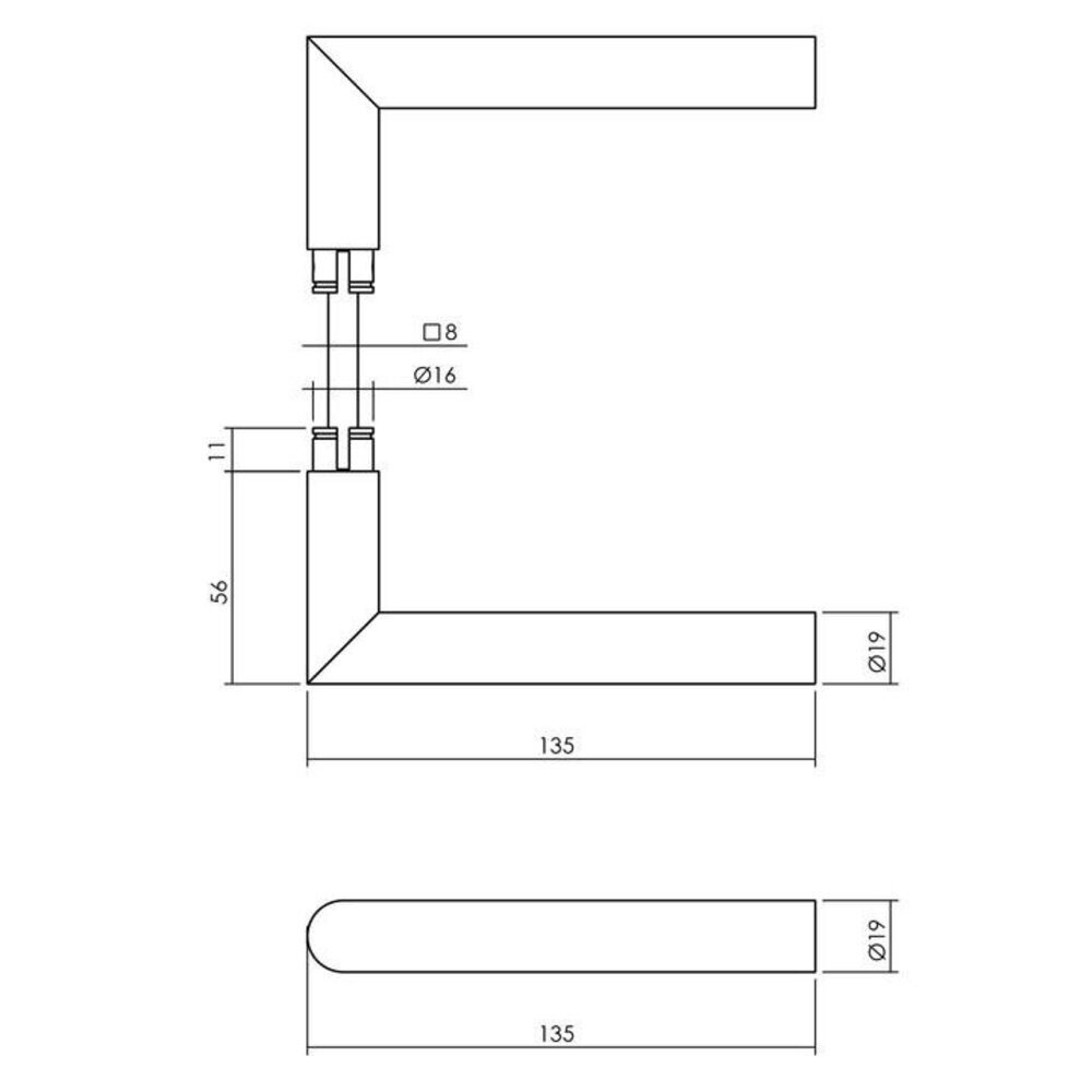 Intersteel Enkele deurklink Jura PVD messingkleur op vierkant rozet Intersteel Enkele deurklink Jura PVD messingkleur op vierkant rozet