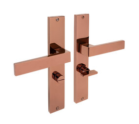 Mooi Deurbeslag Lusso geveerd op schild wc 63/8 PVD glanzend brons Mooi Deurbeslag Lusso geveerd op schild wc 63/8 PVD glanzend brons