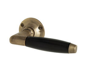De Oude Deurklink Geveerde deurklink Klassiek antiek messing, rond rozet De Oude Deurklink Geveerde deurklink Klassiek antiek messing, rond rozet