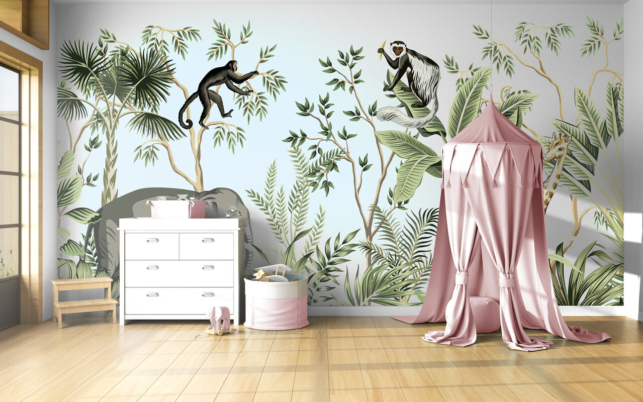 Naadloos textielbehang kinderkamer dierenpark Naadloos textielbehang kinderkamer dierenpark