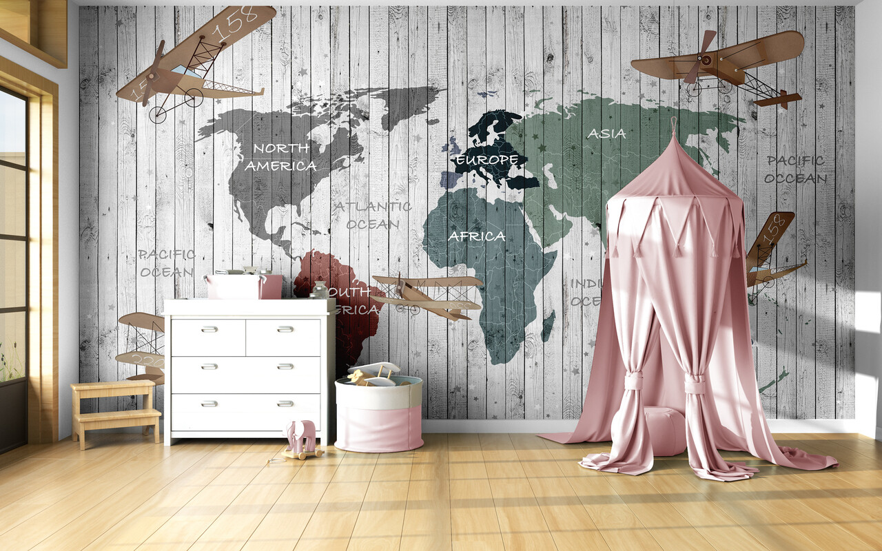 Naadloos textielbehang kinderkamer wereldkaart Naadloos textielbehang kinderkamer wereldkaart