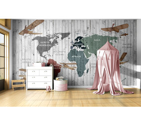 Textielbehang kinderkamer wereldkaart Textielbehang kinderkamer wereldkaart