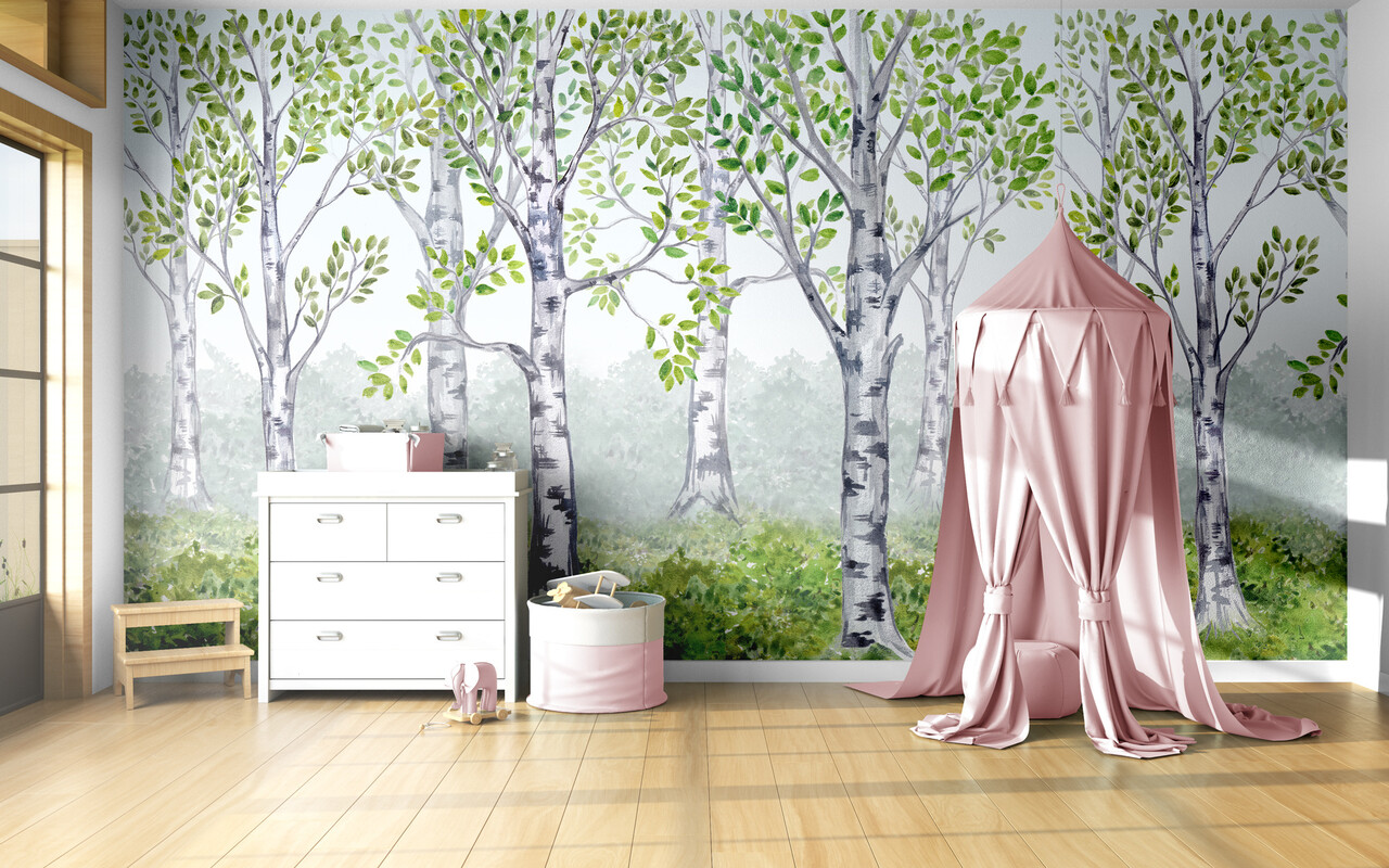 Naadloos textielbehang kinderkamer groen bos Naadloos textielbehang kinderkamer groen bos