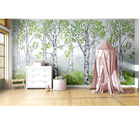Textielbehang kinderkamer groen bos Textielbehang kinderkamer groen bos