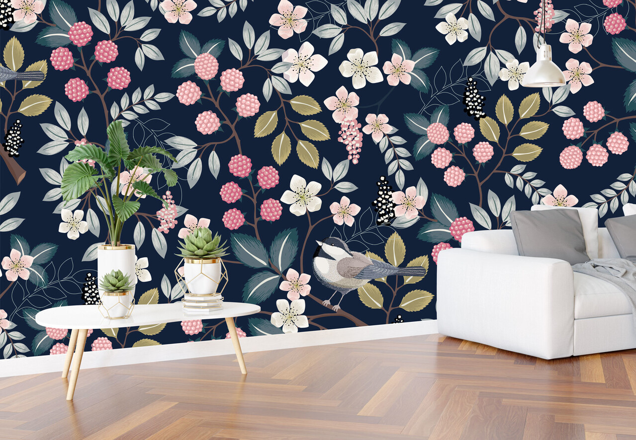 Airtex Fotobehang Bloemen en vogels Airtex Fotobehang Bloemen en vogels