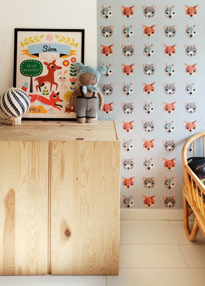 Kinderbehang Bosdieren behang - ijsblauw Kinderbehang Bosdieren behang - ijsblauw