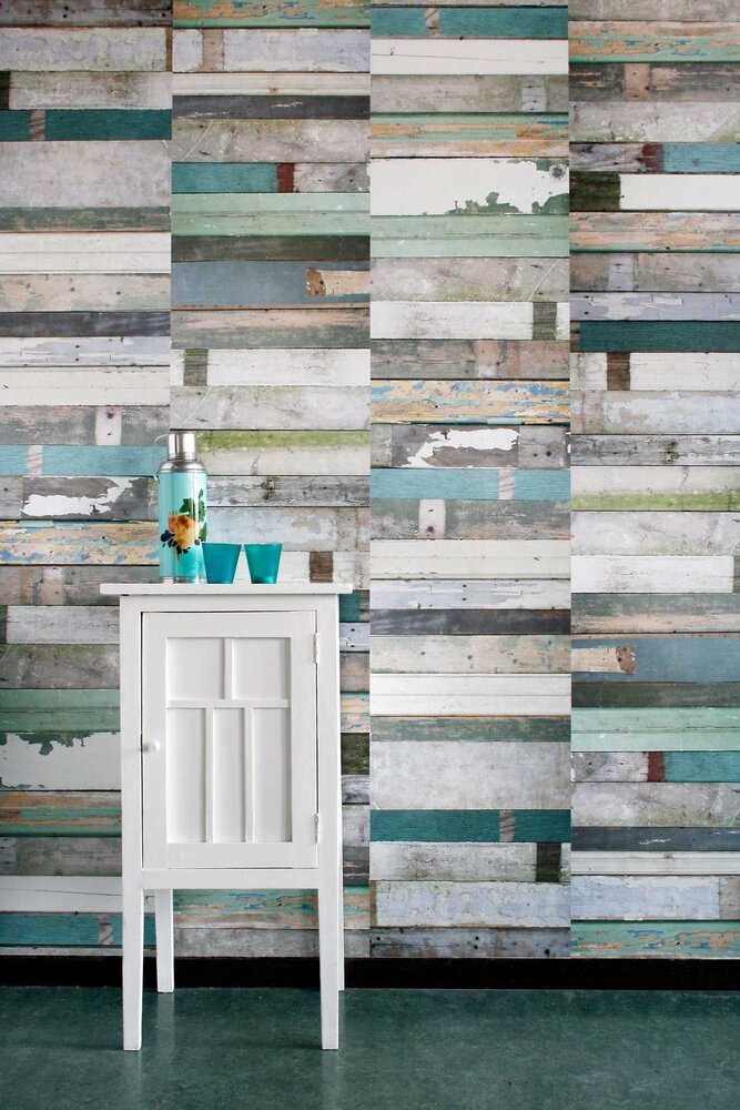 Kinderbehang Sloophout behang - groen Kinderbehang Sloophout behang - groen