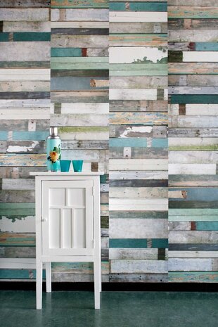 Kinderbehang Sloophout behang - groen Kinderbehang Sloophout behang - groen