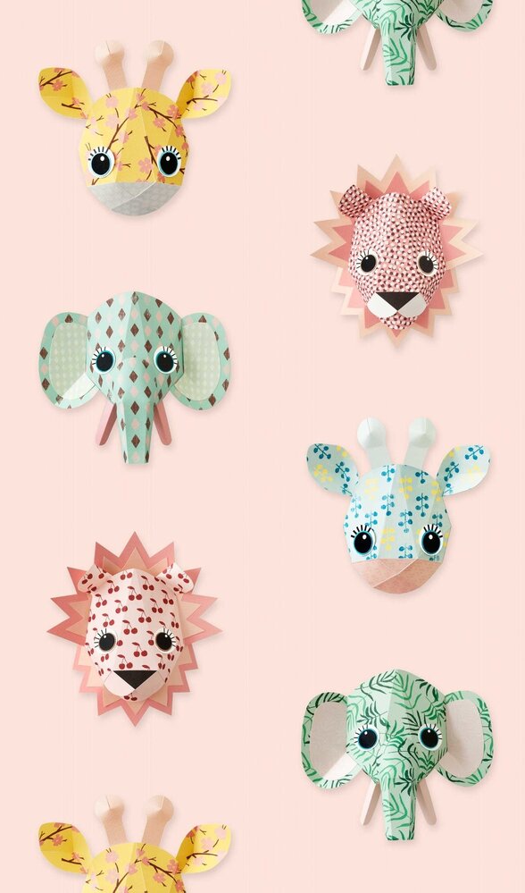 Kinderbehang Wilde dieren behang - roze Kinderbehang Wilde dieren behang - roze