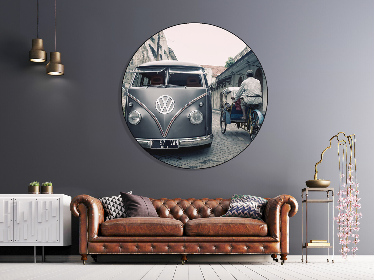 Muurcirkel Dibond Volkswagen bus retro Muurcirkel Dibond Volkswagen bus retro