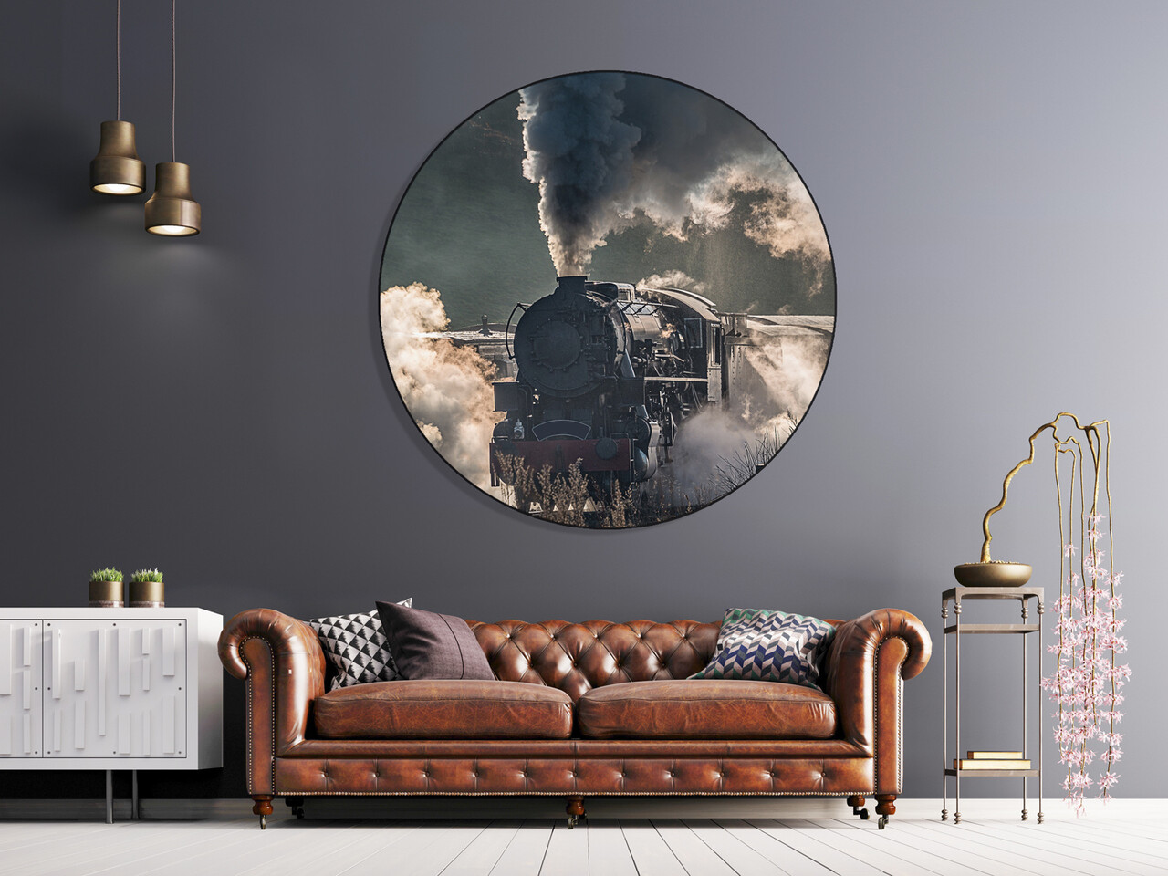 Muurcirkel Dibond stoomlocomotief Muurcirkel Dibond stoomlocomotief