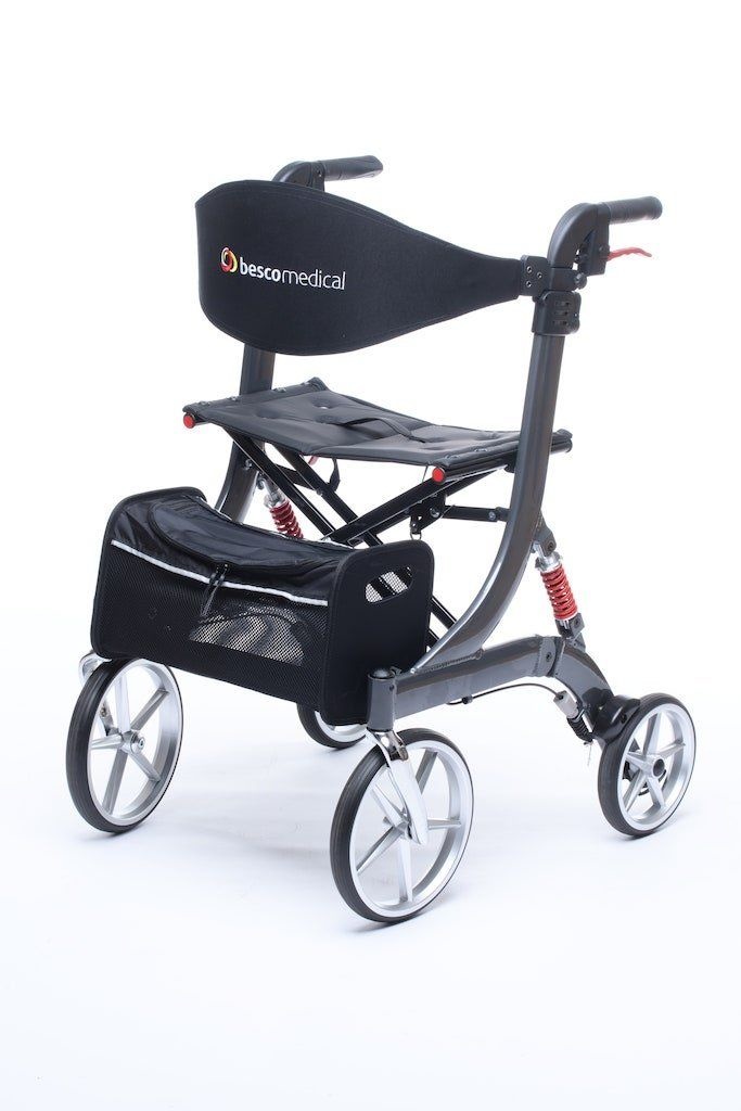 Besco Medical Rollator met vering Spring | Gebruikerslengte: 1.60m tot 1.70m, Kleur: Grijs