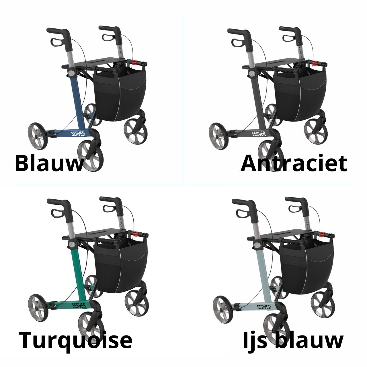 Rehasense Rollator Server - Large (1,65m tot 2,00m) | Kies uw kleur: Antraciet, Kies uw banden: Standaard