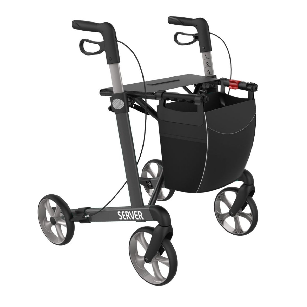 Rehasense Rollator Server - Medium (1,45m tot 1,65m) | Kies uw kleur: Antraciet, Kies uw banden: Standaard