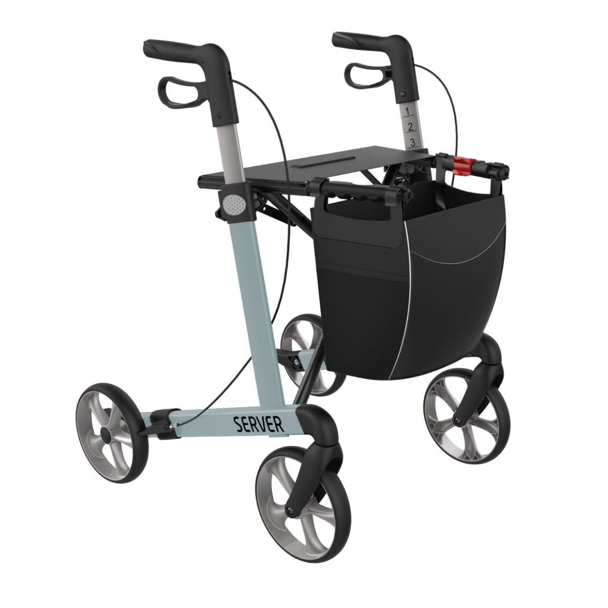 Rehasense Rollator Server - Medium (1,45m tot 1,65m) | Kies uw kleur: Ijs blauw, Kies uw banden: Standaard