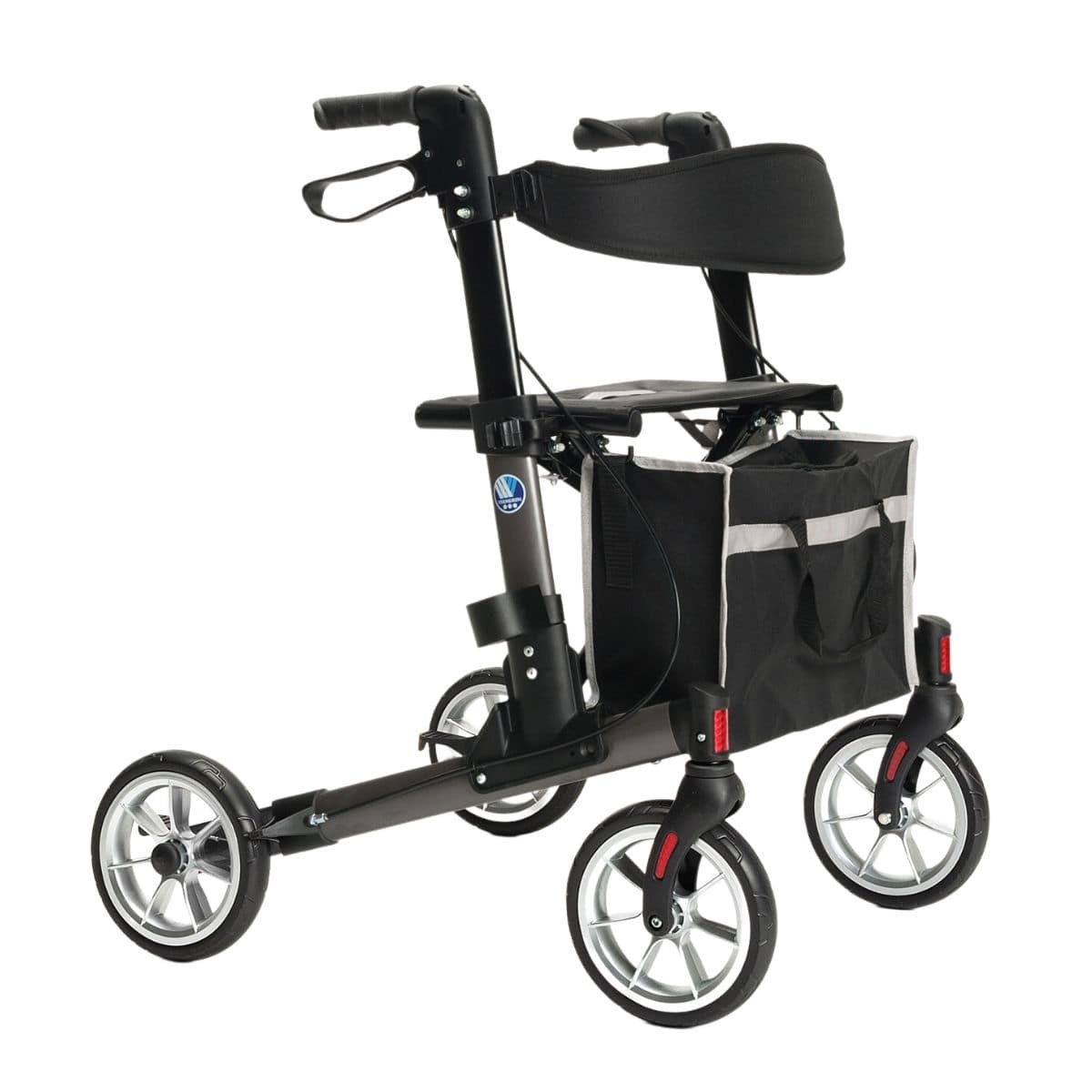 Vermeiren Lichtgewicht rollator Quava - Dubbel opvouwbaar - Voor 1,65m tot 1,85m - Semi-soft banden | Grijs